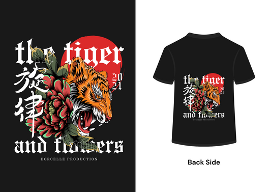 "The Tiger and Flowers" Japanese Dark Fantasy Graphic T-Shirt